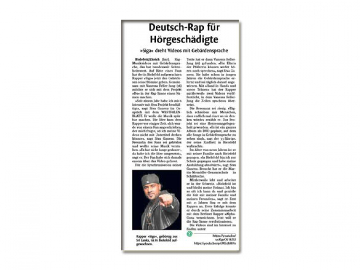 Westfalenblatt: Deutsch-Rap für Hörgeschädigte