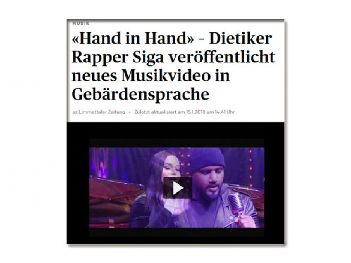 Limmattaler Zeitung: «Hand in Hand» – Dietiker Rapper Siga veröffentlicht neues Musikvideo in Gebärdensprache